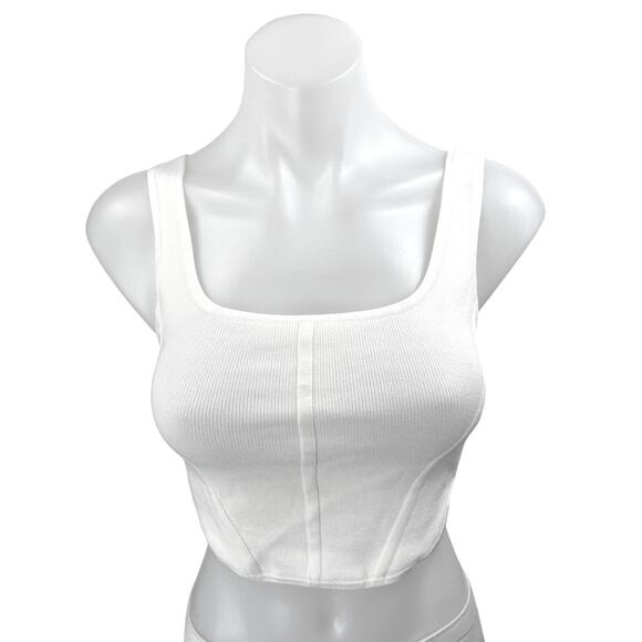 Aritzia Babaton White Rib Knit Sleeveless Square Neck Cami Crop Tank Top Size XS - Picture 1 of 3